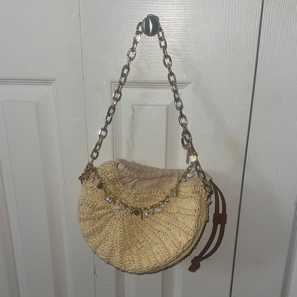 Chicos Rattan Sea Shell Shape Bag with Charms